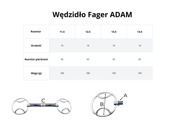 Wędzidło typu Beval FAGER Adam - skórzana sztanga