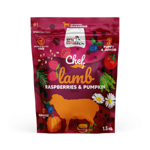 Sucha karma dla szczeniąt i juniorów Syta Micha - Jagnięcina, malina i dynia 1,5kg