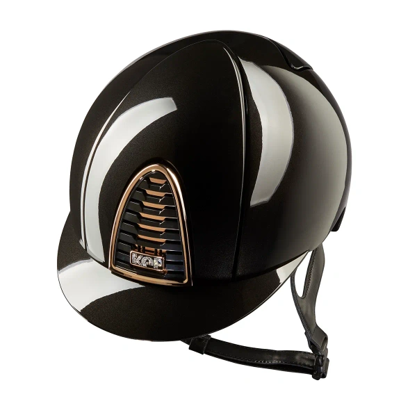 Kask jeździecki KEP Italia Cromo 2.0 Black Shine Swarovski Logo Gold Mirror