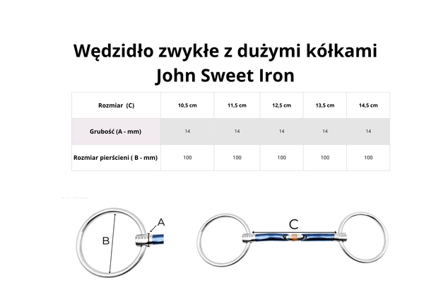 Wędzidło zwykłe z dużymi kółkami FAGER John Sweet Iron - podwójnie łamane