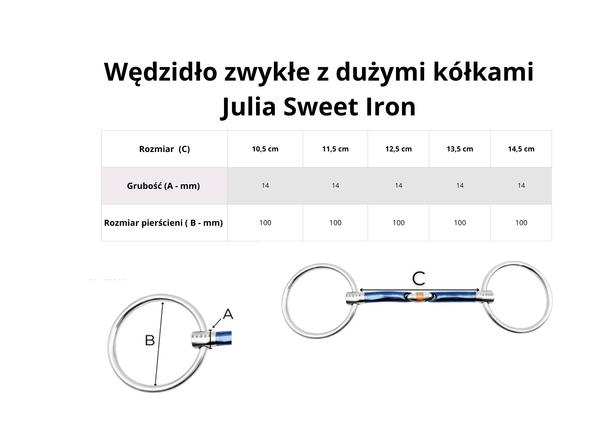 Wędzidło zwykłe z dużymi kółkami FAGER Julia Sweet Iron - podwójnie łamane