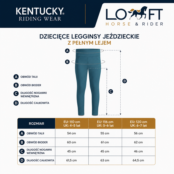 Dziewczęce legginsy jeździeckie z pełnym lejem silikonowym Kentucky Ridingwear Sammy Legging