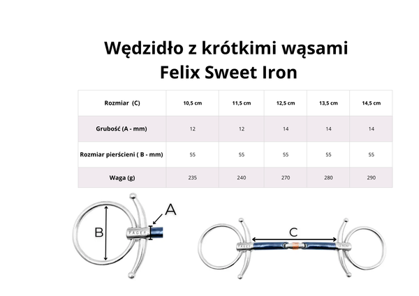 Wędzidło zwykłe z krótkimi wąsami FAGER Felix - pojedynczo łamane