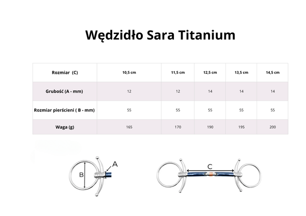 Wędzidło zwykłe z krótkimi wąsami FAGER Sara Titanium - sztanga z portem językowym