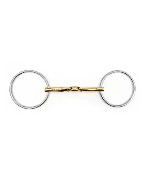Wędzidło zwykłe z dużymi kółkami FAGER Annika Sweet Gold - podwójnie łamane