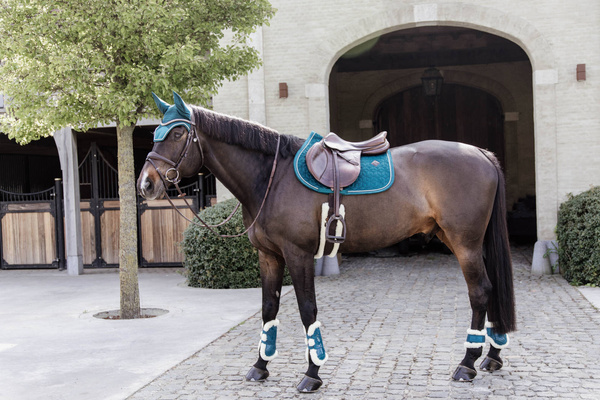 Ochraniacze tylne z futrem Kentucky Horsewear Young Horse TPU - SZMARAGDOWE