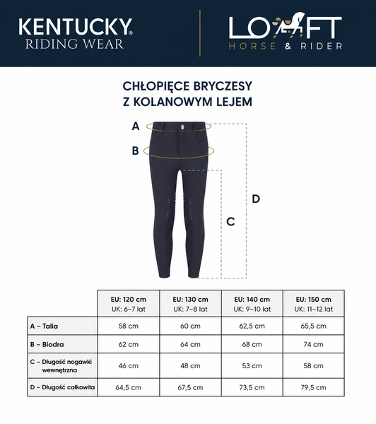 Chłopięce bryczesy jeździeckie z kolanowym lejem silikonowym Kentucky Ridingwear Mexico City