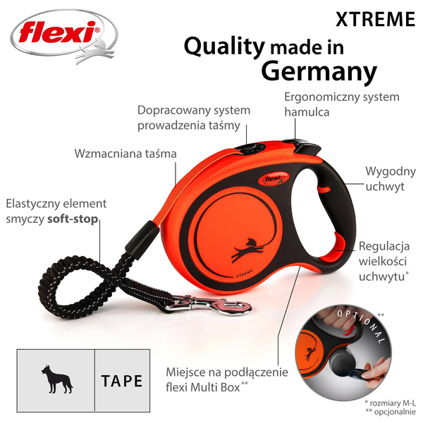 Smycz automatyczna z amortyzatorem dla psa Flexi Xtreme