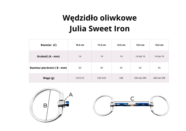 Wędzidło oliwkowe FAGER Julia Sweet Iron - podwójnie łamane