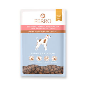 Karma sucha dla psów dorosłych średnich i dużych ras Perro - Indyk z batatami PRÓBKA 60g