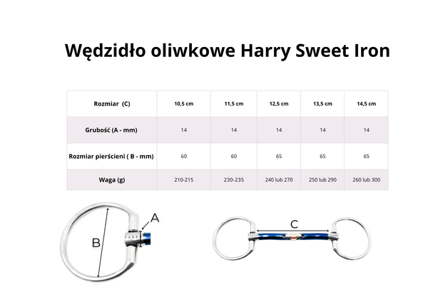 Wędzidło oliwkowe FAGER Harry Sweet Iron - prosta sztanga