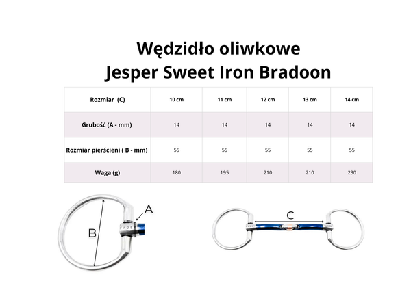 Wędzidło oliwkowe FAGER Jesper Sweet Iron Bradoon - pojedynczo łamane