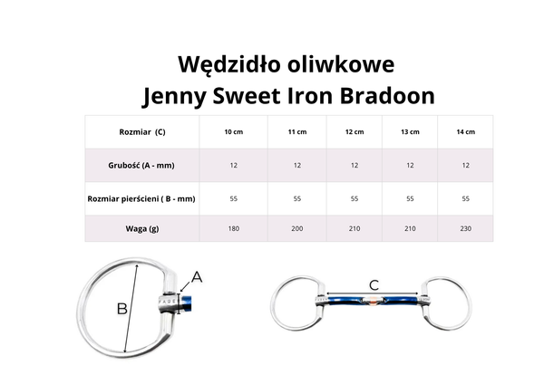 Wędzidło oliwkowe FAGER Jenny Sweet Iron Bradoon - podwójnie łamane