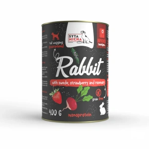 Karma mokra dla dorosłych psów Syta Micha - królik z brukwią, truskawką i rozmarynem