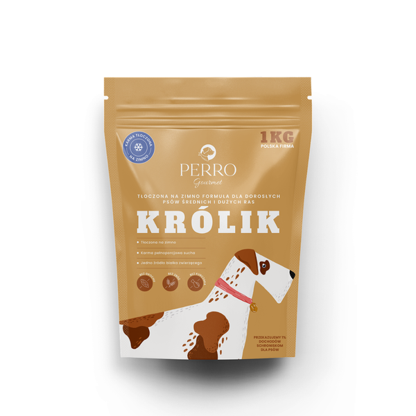 Karma sucha tłoczona na zimno dla psów dorosłych średnich i dużych ras Perro - Królik 1kg
