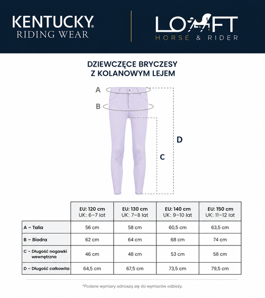 Dziewczęce bryczesy jeździeckie z kolanowym lejem silikonowym Kentucky Ridingwear Miami City