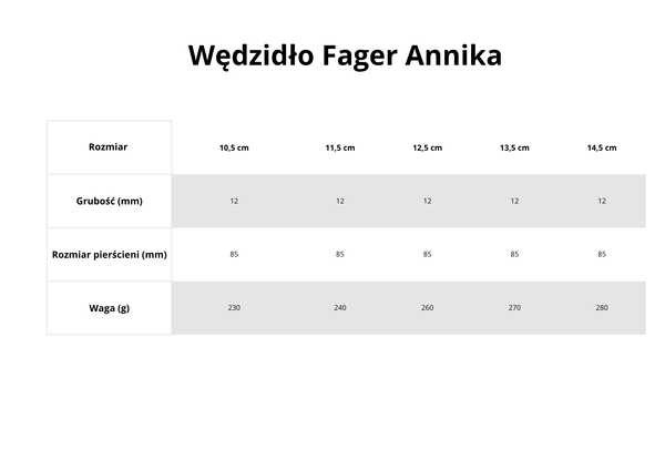 Wędzidło zwykłe z dużymi kółkami FAGER Annika Sweet Gold - podwójnie łamane