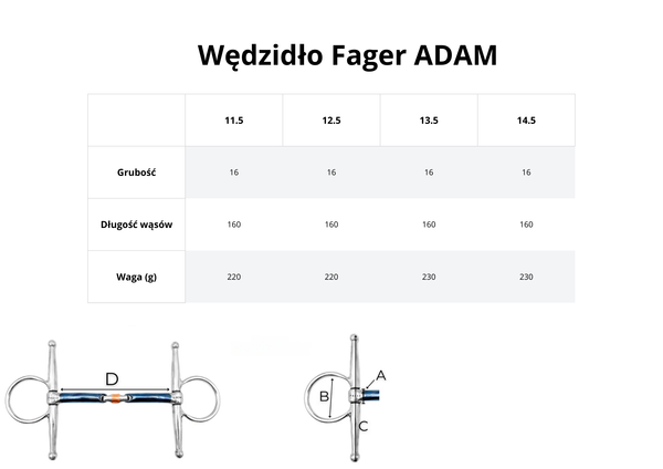 Wędzidło z wąsami FAGER Adam - skórzana sztanga