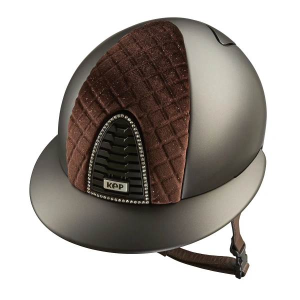 Kask jeździecki z szerokim daszkiem KEP Italia Cromo 2.0 Textile Milano Velvet Shining Brown